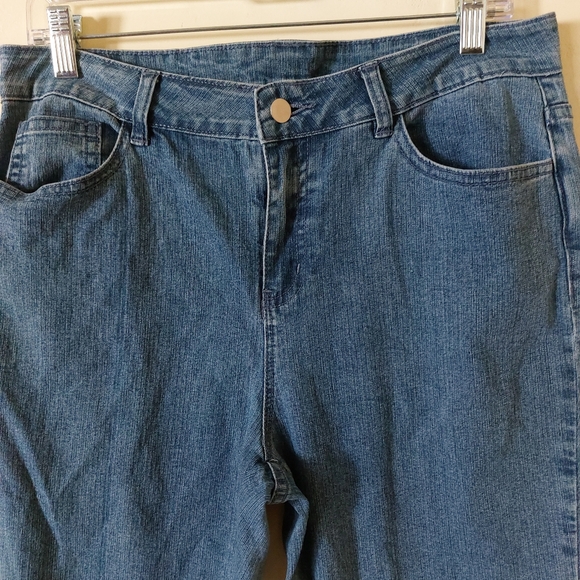 Soft Surroundings Silky Floral Beaded Blue Purple Soft Denim Cropped Jeans Pants - Picture 2 of 16